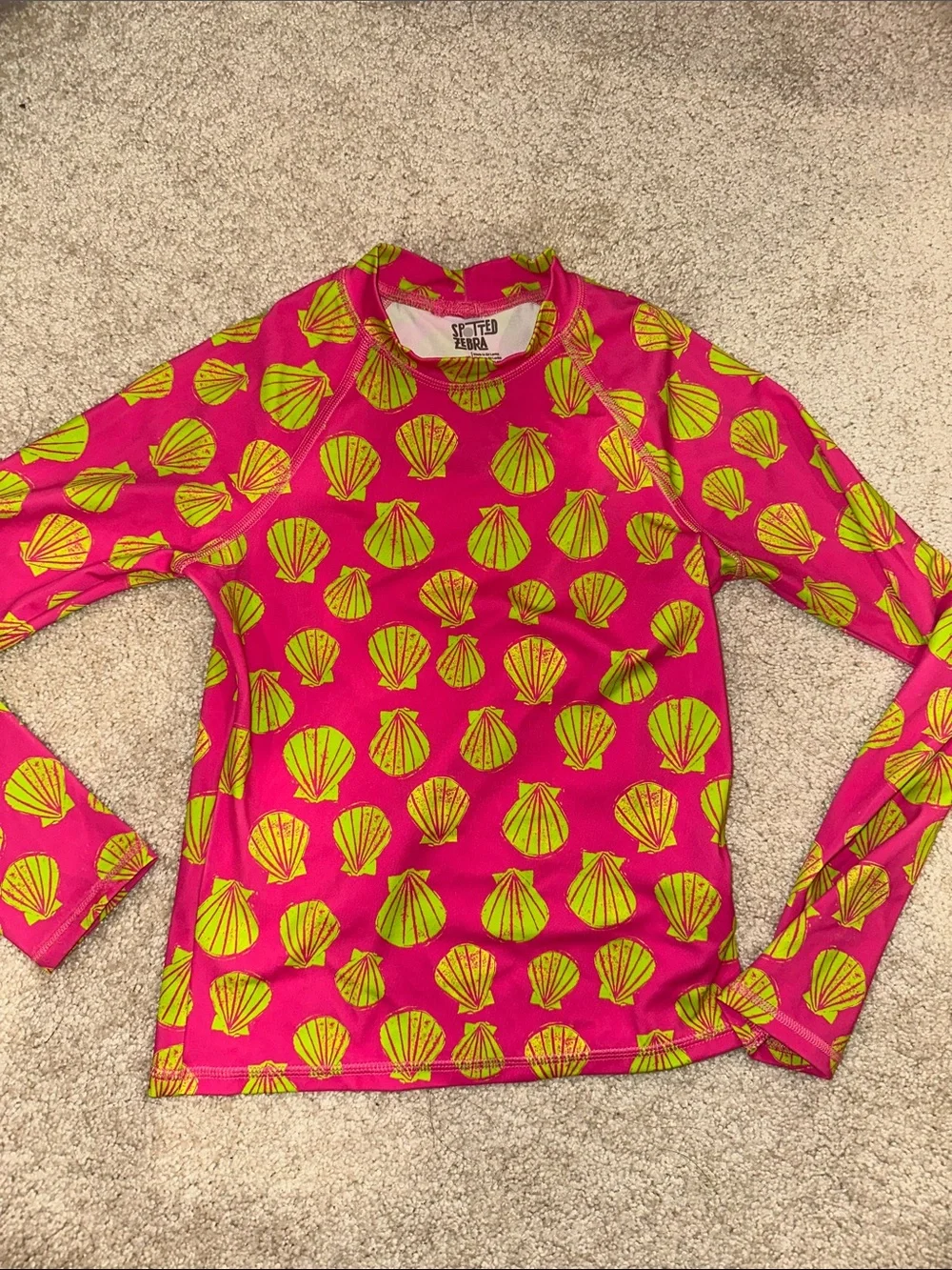 Girls' Pink & Lime Shell Print Long Sleeve Rash Guard Set (sz 8, med)